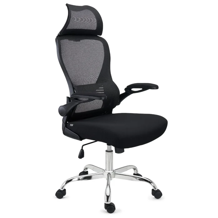 Chaise de Bureau CORFU, Appui-tête, Accoudoirs Rabattables, Design Ergonomique, Noir